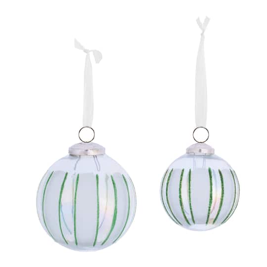 Melrose White & Green Glass Ball Ornament Set